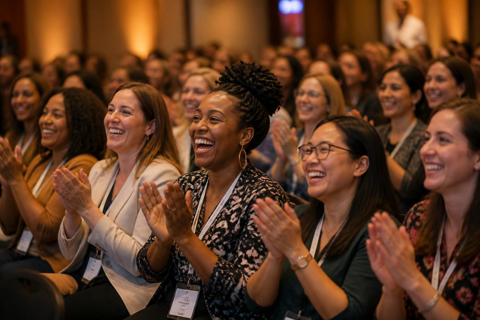 Women cheering in an audience at a community event